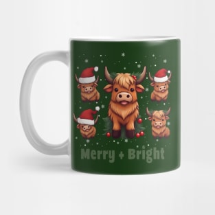 Cute Highland Cow Christmas Merry and Bright, Scottish, Cow Xmas Farmer, Christmas sweater with cute Highland Cow Mug